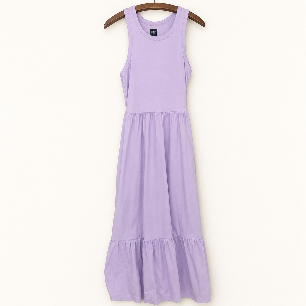 Gap Dress Size L Mix Media Cotton Purple Racerback Beachy Cottagecore Resort